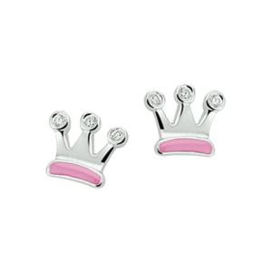 Zilver oorknoppen kroontje roze - 600485 Zilver oorknoppen kroontje roze - 600485