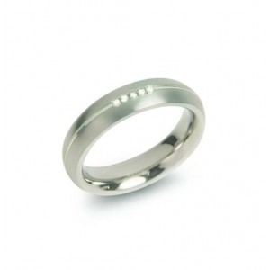 Boccia titanium ring met 1 lijn bicolor 5 briljantjes 0.025 totaal - 222787