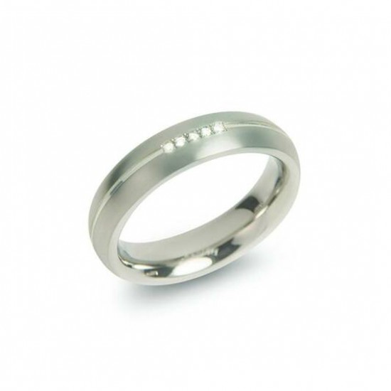 Boccia titanium ring met 1 lijn bicolor 5 briljantjes 0.025 totaal - 222787