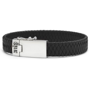 Silk leren armband zwart leer met zilveren sluiting - 224555