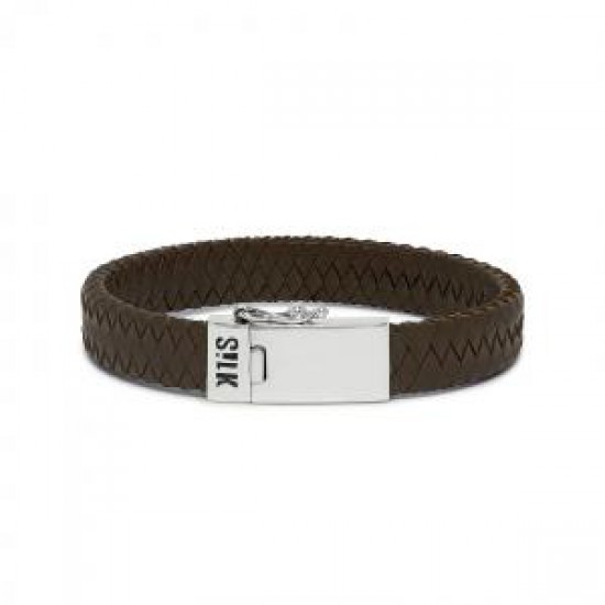 Silk leren armband bruin leer met zilveren sluiting - 224556