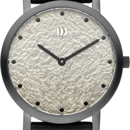 Danish Design horloge ruwe wijzerplaat zwarte kast met lederen band - 224301