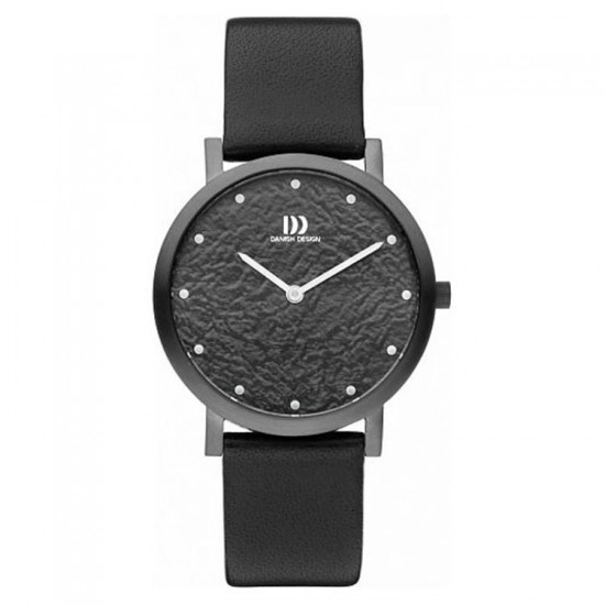 Danish Design horloge ruwe wijzerplaat zwarte kast met lederen band - 224302