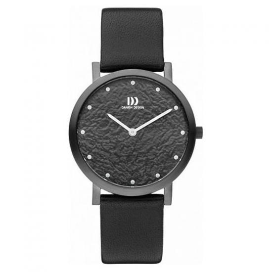Danish Design horloge ruwe wijzerplaat zwarte kast met lederen band - 224302