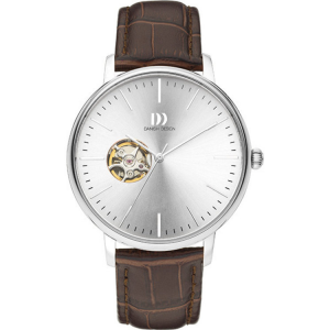 Danish Design horloge automaat grijze plaat en bruin lederen band - 224313 Danish Design horloge automaat grijze plaat en bruin lederen band - 224313