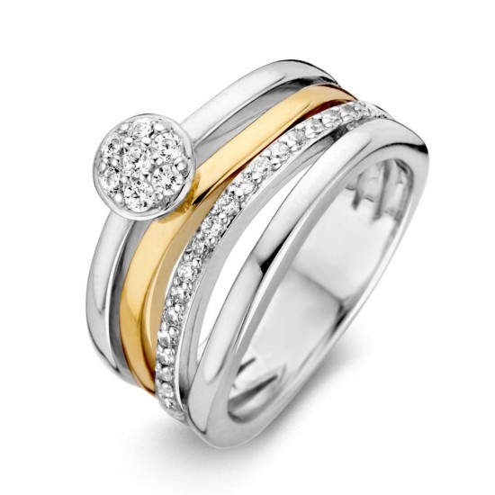 zilver met gouden ring met zirconia open model - 227557