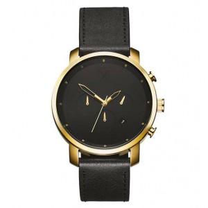 MVMT horloge poli goudkleurige kast zwarte plaat en lederen band - 231067 MVMT horloge poli goudkleurige kast zwarte plaat en lederen band - 231067