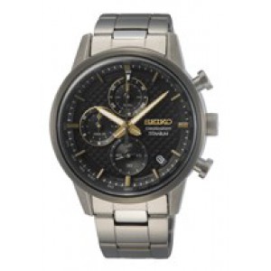 Seiko heren horloge titanium chrono met goud accenten - 233186 Seiko heren horloge titanium chrono met goud accenten - 233186