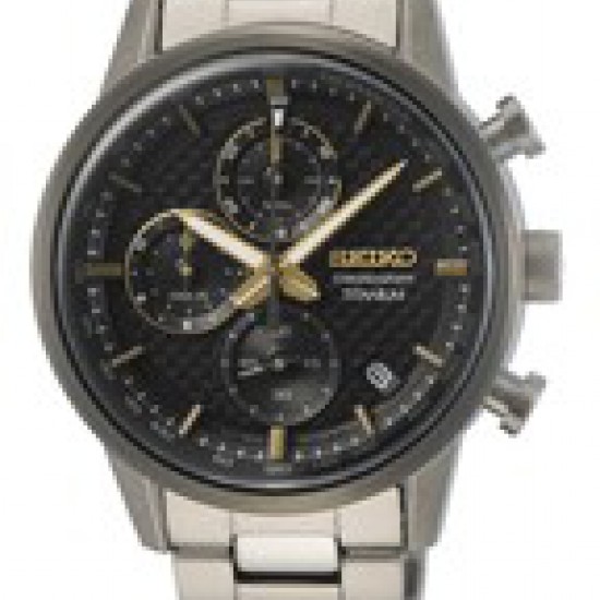 Seiko heren horloge titanium chrono met goud accenten - 233186