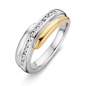 Zilver met goud ring  1 baan met zirconia - 228423