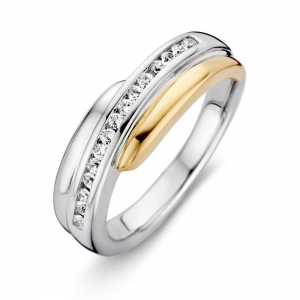 Zilver met goud ring  1 baan met zirconia - 228423
