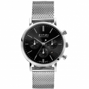 ZINZI horloge zilverkleurig met mesh band en zwarte chrono plaat - 234174 ZINZI horloge zilverkleurig met mesh band en zwarte chrono plaat - 234174