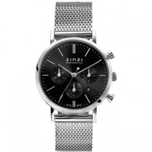 ZINZI horloge zilverkleurig met mesh band en zwarte chrono plaat - 234174 ZINZI horloge zilverkleurig met mesh band en zwarte chrono plaat - 234174
