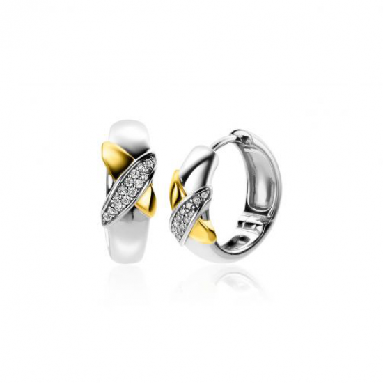 Zinzi klap doubel oorringen l bicolor met zirconia - 234226