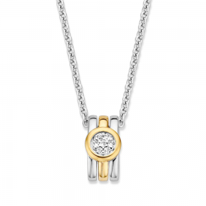 Zilveren hanger met ronde zetting goud gezet micro pave zirconia&#39;s - 228856