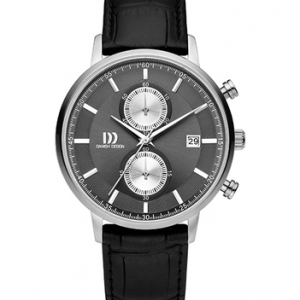 Danish design herenhorloge grijze chrono met zwarte band - 229034 Danish design herenhorloge grijze chrono met zwarte band - 229034