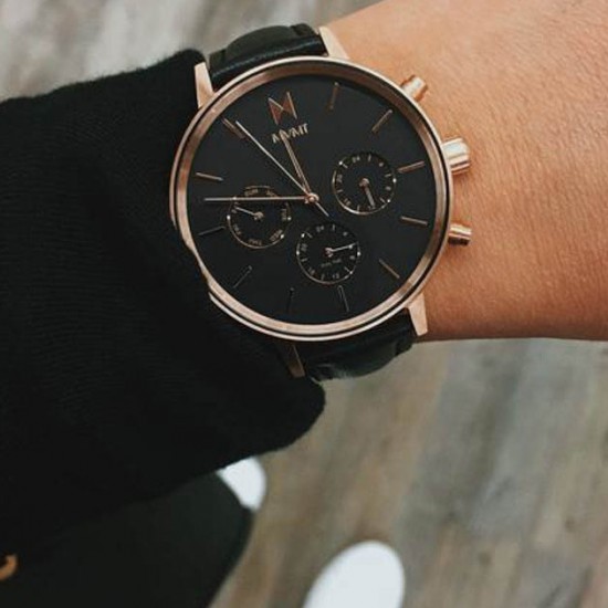 MVMT nova 38mm rosegold and black leather strap - 229275