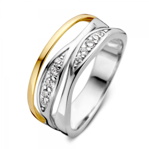 Zilver met gouden ring open model  met zirconia's - 234271