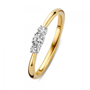 Gouden memoire ring met drie briljanten  in witgouden chaton zetting - 234253