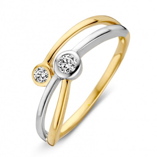 Gouden ring bicolor met twee zirconia&#39;s - 234257