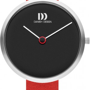 Danish Design dames horloge zwarte plaat, stalen matte kast rode lederen band - 230023 Danish Design dames horloge zwarte plaat, stalen matte kast rode lederen band - 230023