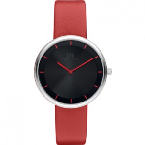 Danish Design dames horloge zwarte plaat, stalen matte kast rode lederen band - 230025 Danish Design dames horloge zwarte plaat, stalen matte kast rode lederen band - 230025