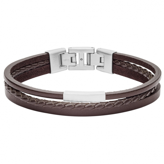 FOSSIL Leren herenarmband 3  streng bruin - 230813