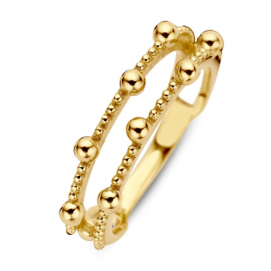 Gouden ring twee rij met bolletjes groot en klein - 231019 Gouden ring twee rij met bolletjes groot en klein - 231019