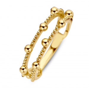 Gouden ring twee rij met bolletjes groot en klein - 231019