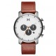 MVMT horloge grijze kast witte plaat en bruin lederen band - 232038