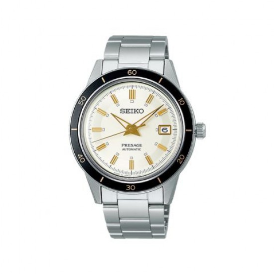 Seiko presage horloge met zwarte lunette en goud accenten - 233589