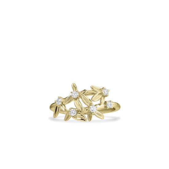 Gouden ring met bloemetjes en zirconia - 233596