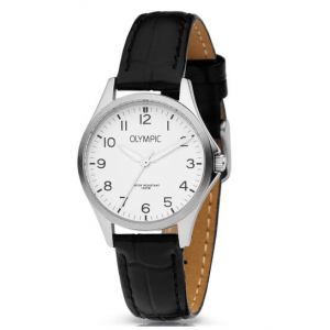 Olympic dames horloge staal met leren band - 235701 Olympic dames horloge staal met leren band - 235701