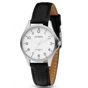 Olympic dames horloge staal met leren band - 235701 Olympic dames horloge staal met leren band - 235701