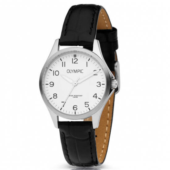 Olympic dames horloge staal met leren band - 235701