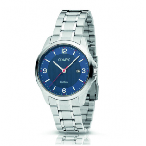 Olympic heren horloge met leren band blauw - 235703 Olympic heren horloge met leren band blauw - 235703