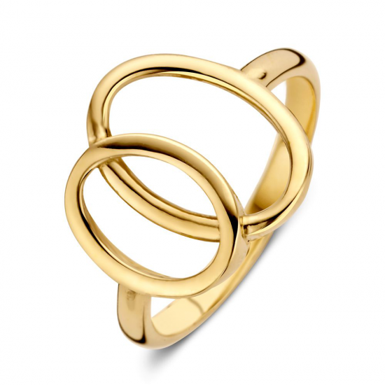 Geelgouden ring met twee open ovale vormen - 233780