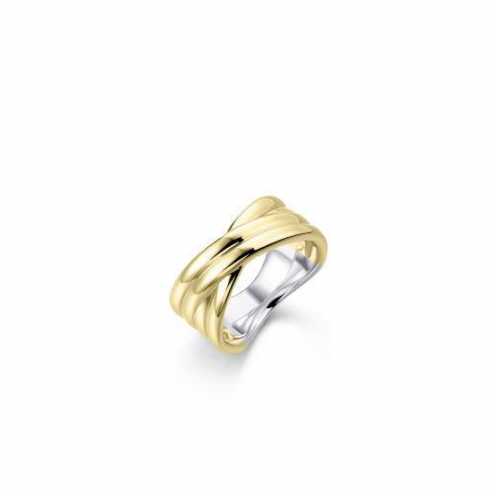Zilveren vergulde ring kruislings model - 234030