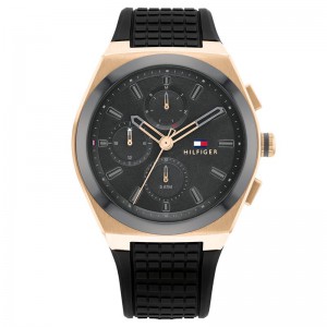 Tommy Hilfiger heren horloge Connor st/st zwart/rose 44mm - 234084 Tommy Hilfiger heren horloge Connor st/st zwart/rose 44mm - 234084