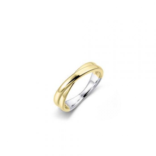 Zilver met goud ring kruislings model - 234133