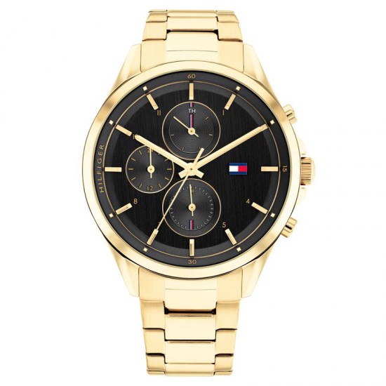 Tommy Hilfiger dames horloge Stella goudkleur met zwarte plaat - 234136