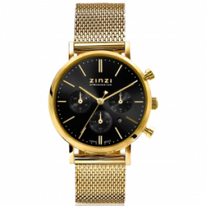 ZINZI horloge 34mm chrono goudkleur meshband en kast, en zwarte plaat - 234162 ZINZI horloge 34mm chrono goudkleur meshband en kast, en zwarte plaat - 234162