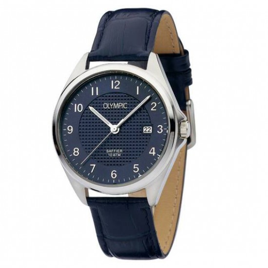 Olympic heren horloge met blauw lederen band - 234501