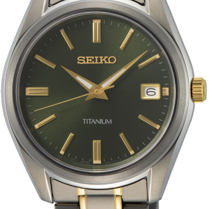 Seiko herenhorloge titanium bicolor met groene plaat 100m - 234758