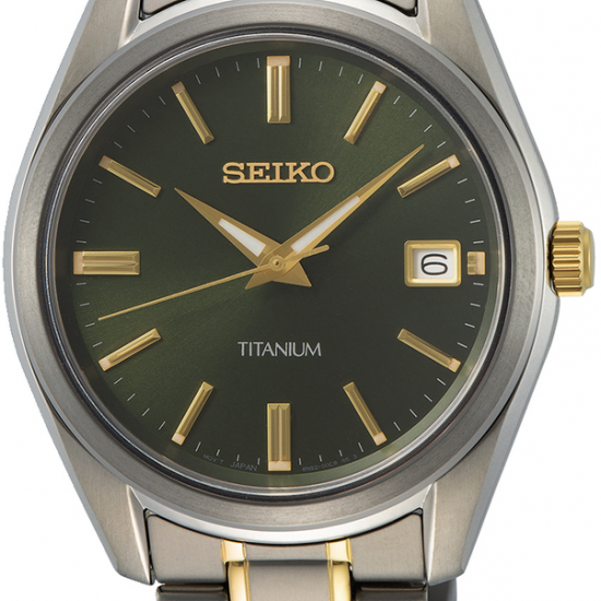 Seiko herenhorloge titanium bicolor met groene plaat 100m - 234758