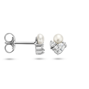 Zilveren oorknop met zirconia en parel - 234785 Zilveren oorknop met zirconia en parel - 234785