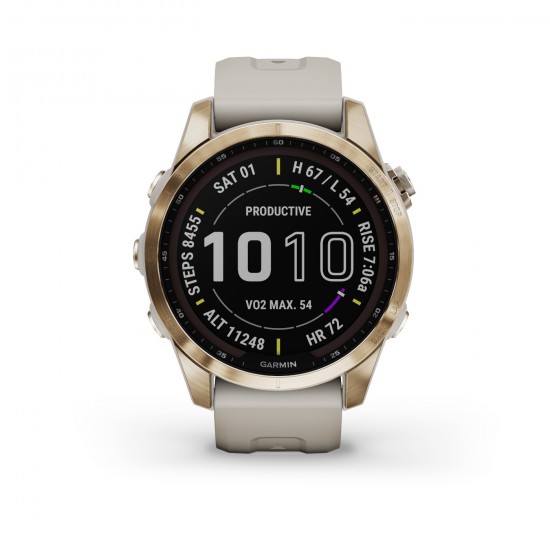 Garmin; Fenix 7S creamgold titanium met light sand polsband - 234912