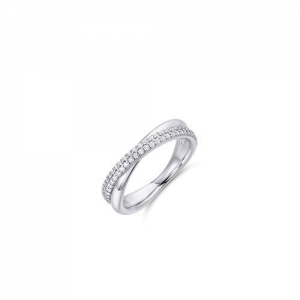 Zilveren ring fantasie draad kruislings poli en met zirconia gezet - 234895