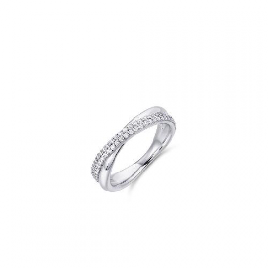 Zilveren ring fantasie draad kruislings poli en met zirconia gezet - 234895