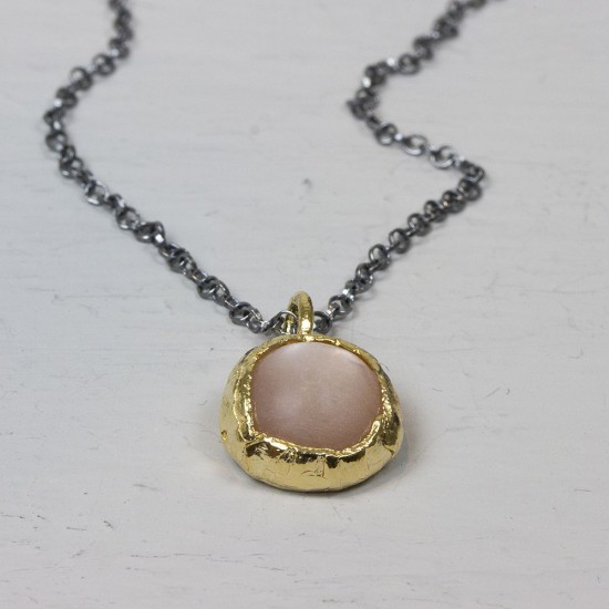 Jeh collier zilver oxy en verguld met roze maansteen - 234926